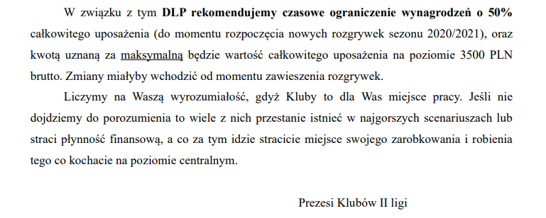 Rekomendacje względem wynagrodzeń piłkarzy Stowarzyszenia 2 Liga